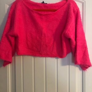 Hot pink fuzzy crop top